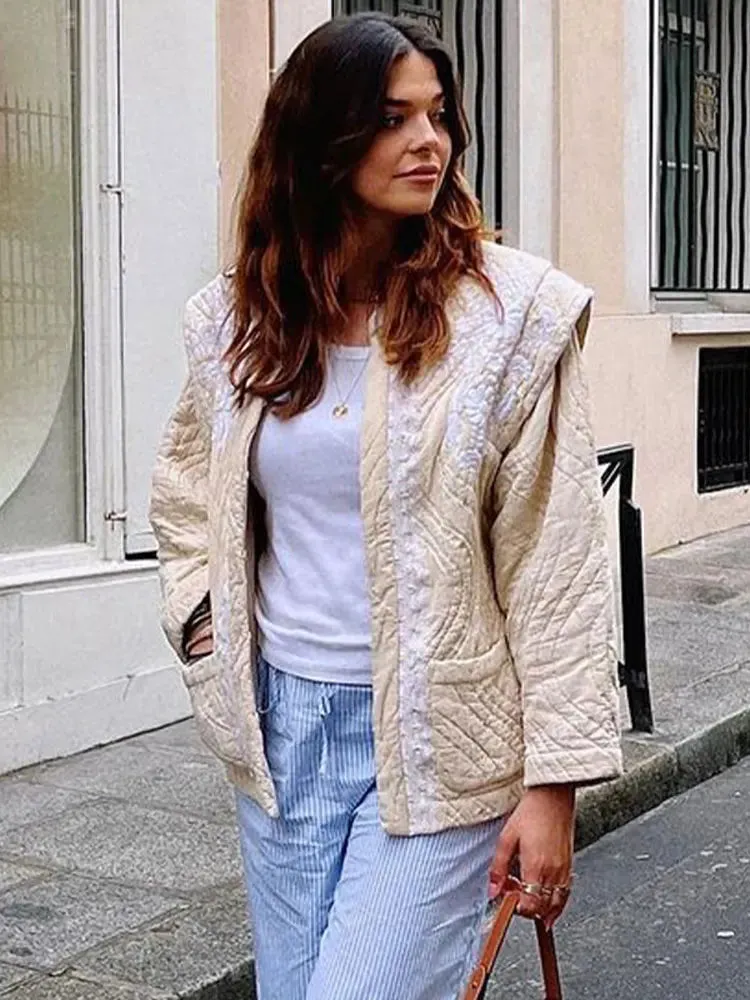 Znbbw Women White Print Patchwork Short Jackets With Pockets Long Sleeve Thick Warm Overcoat Female Elegant Streetwear Tops 2023 - Image 5