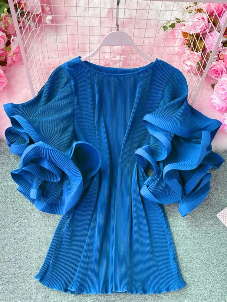 Znbbw Women's Shirt Ins Design Sense Butterfly Sleeve Loose Pleated Chiffon Female Summer Solid Tops New Tide Blouse ML876 - Image 8