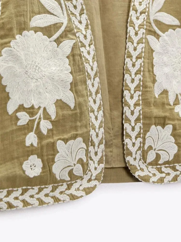 Znbbw TRAF Embroidered Open Waistcoats Women Cotton Basicos Femme Vests Women Sexy Cropped Tops Women Sleeveless Coats - Image 11