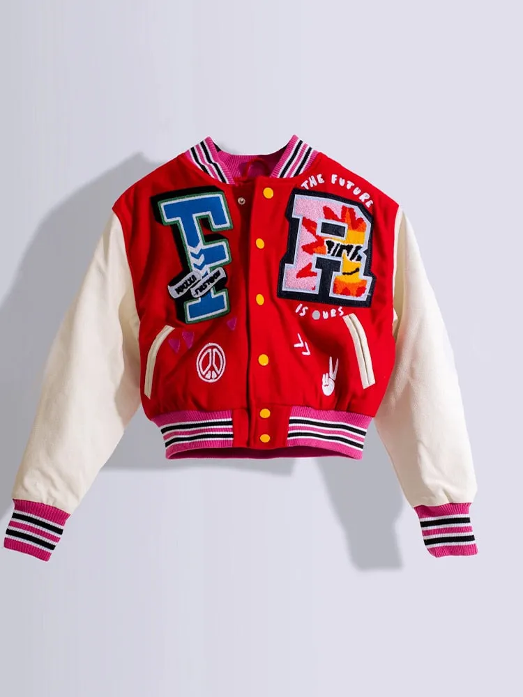 znbbw Autumn Letter Print Patchwork Varsity Jackets Casual Outfit For Women 2023 Long Sleeve Button Up Cropped Jacket Female - Image 5