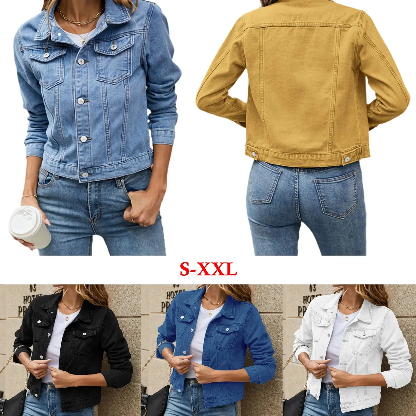 Znbbw Women's Denim Jackets Fashion Female Casual Long Sleeve Lapel Solid Button Down Chest Pocket Slim Jean Jacket Fall Winter Coat - Image 3