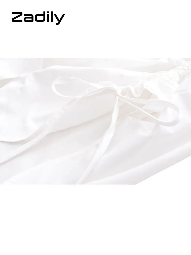 znbbw 2023 Spring Office Lady Long Sleeve Lacing Folds White Shirt Blouse Women Elegant Button Up Work Female Shirts Clothes - Image 6