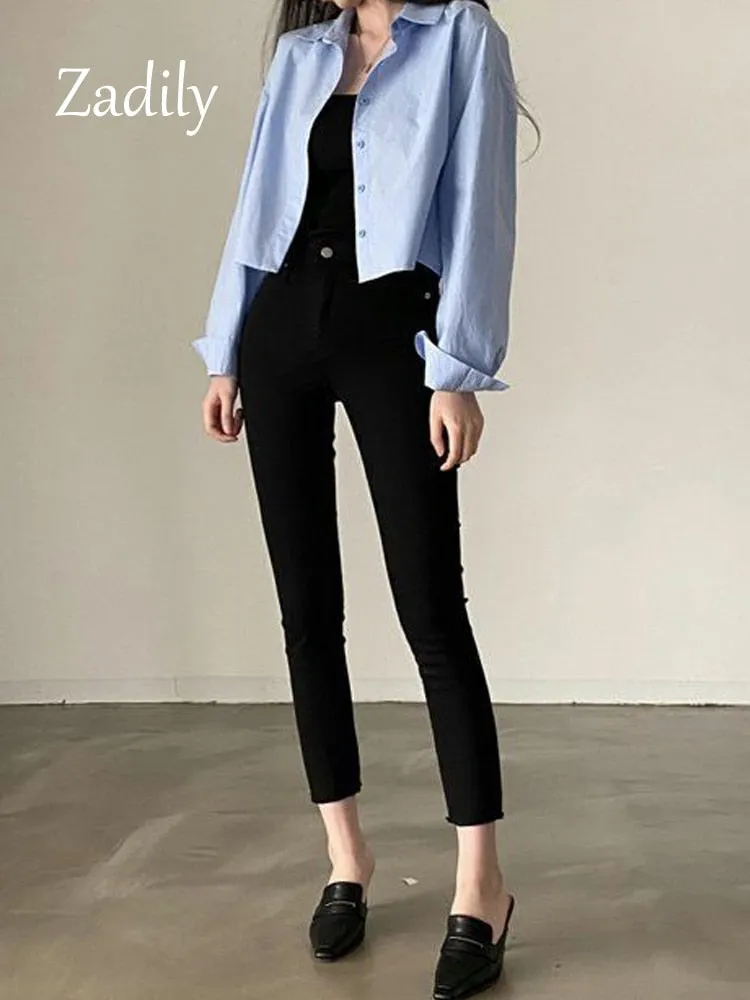 znbbw 2023 Spring New Casual Long Sleeve Women White Shirt Korea Style Solid Button Split Woman Crop Tops Blouse Party Clothing - Image 7