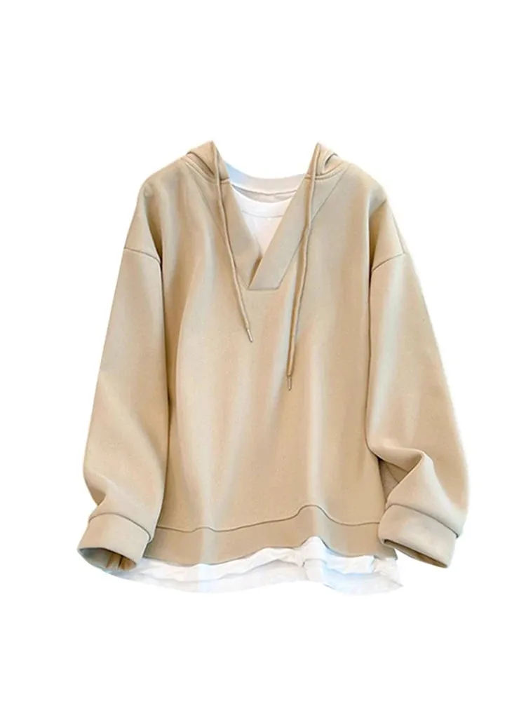 Znbbw Women's Patchwork Long Sleeve Blue Hoodies Pullover 90s Vintage Streetwear 2000s Korean Fashion Harajuku Sweatshirt Top Clothes - Image 3