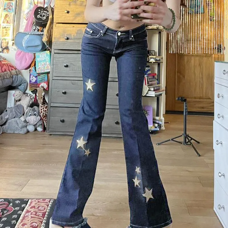 Znbbw Jeans for Women 2023 Low Waist Vintage Y2k Grunge Cargo Trousers Streetwear Skinny Boyfriend Wide Leg Denim Woman Jeans