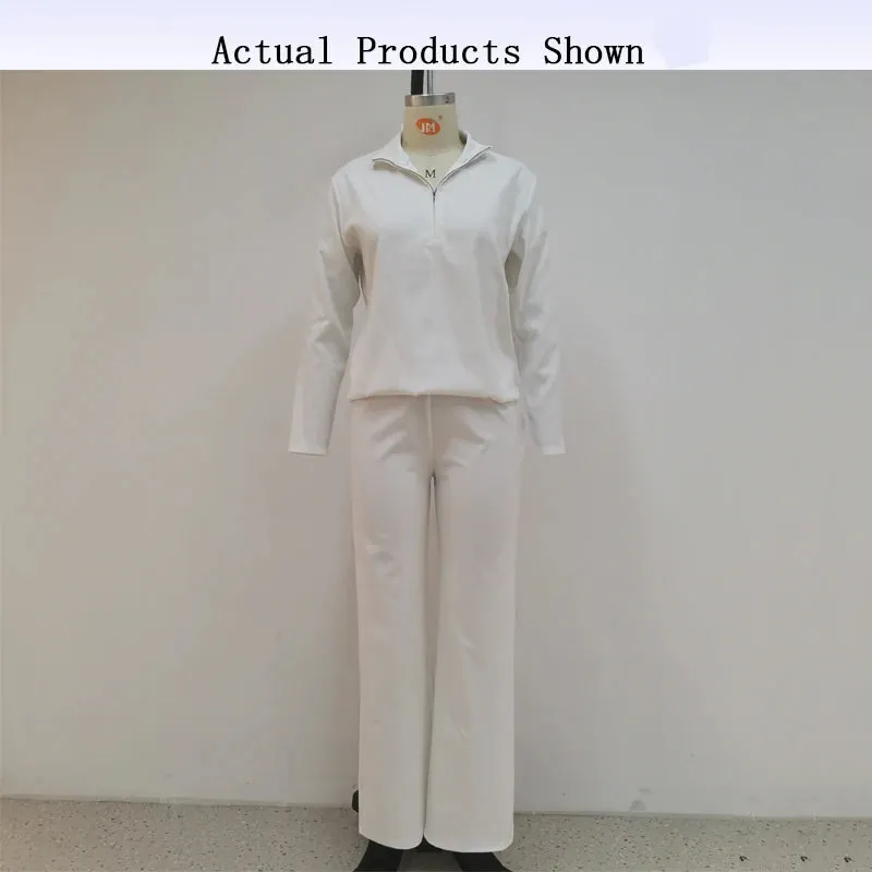 Znbbw Women Two Piece Set Autumn Fashion Commuting Solid V Neck Zipper Long Sleeves Pants Sets High Streetwear - Image 4