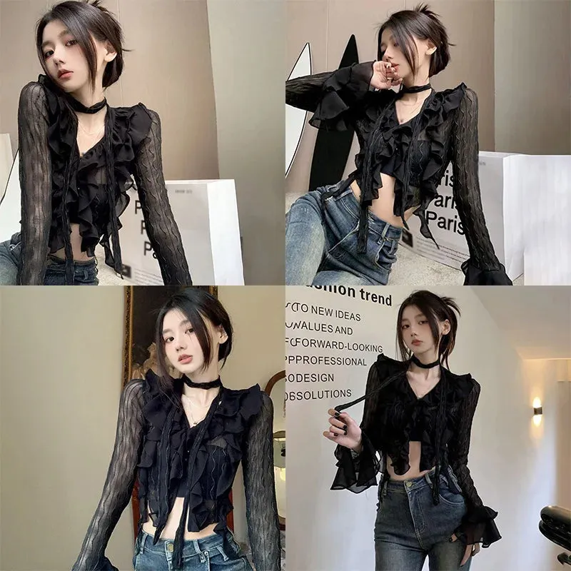 Znbbw Women's Shirt Cardigan Short  Design Mesh Vintage Breathable Sunscreen - Image 3