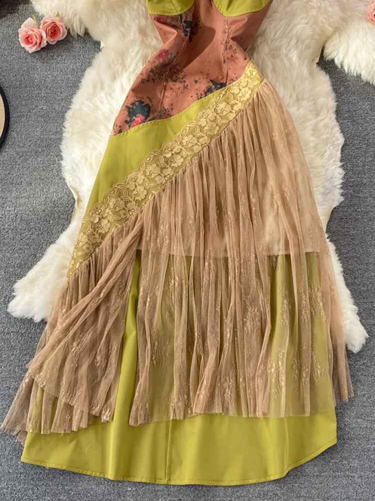 Znbbw Women Summer new fashionable sexy French retro printing color matching temperament waist slimming dress vestidos female D0619 - Image 3