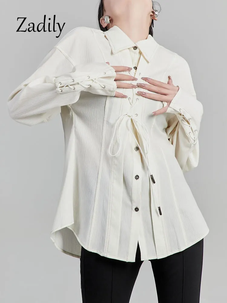 znbbw 2023 Spring Office Lady Long Sleeve Woman White Shirt Korea Style Bandage Button Woman Blouse Work Female Clothing Top - Image 3