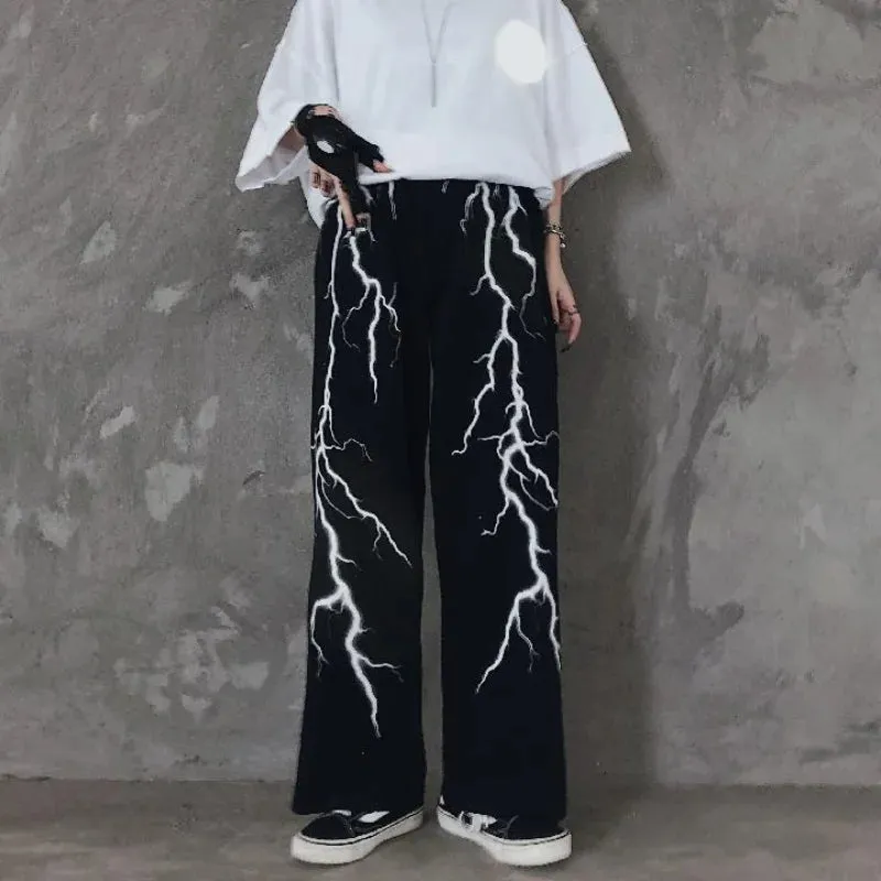 Znbbw Autumn Pants Lightning Print Casual Loose All Match Oversized Pantalones Draw String Punk Gothic Harajuku Y2k Clothes - Image 5