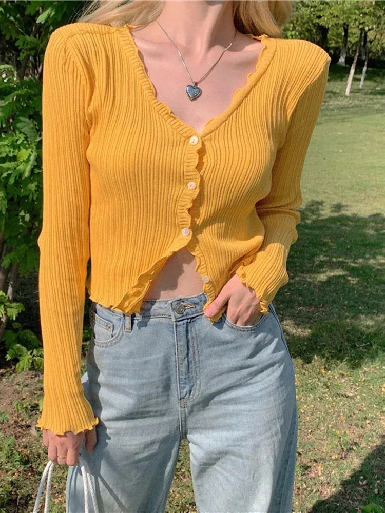 Znbbw Autumn Women's Long-Sleeved Knit Cardigan Purple Tops New Korean V-Neck Short Sunscreen Chic Sweaters GD375 - Image 4