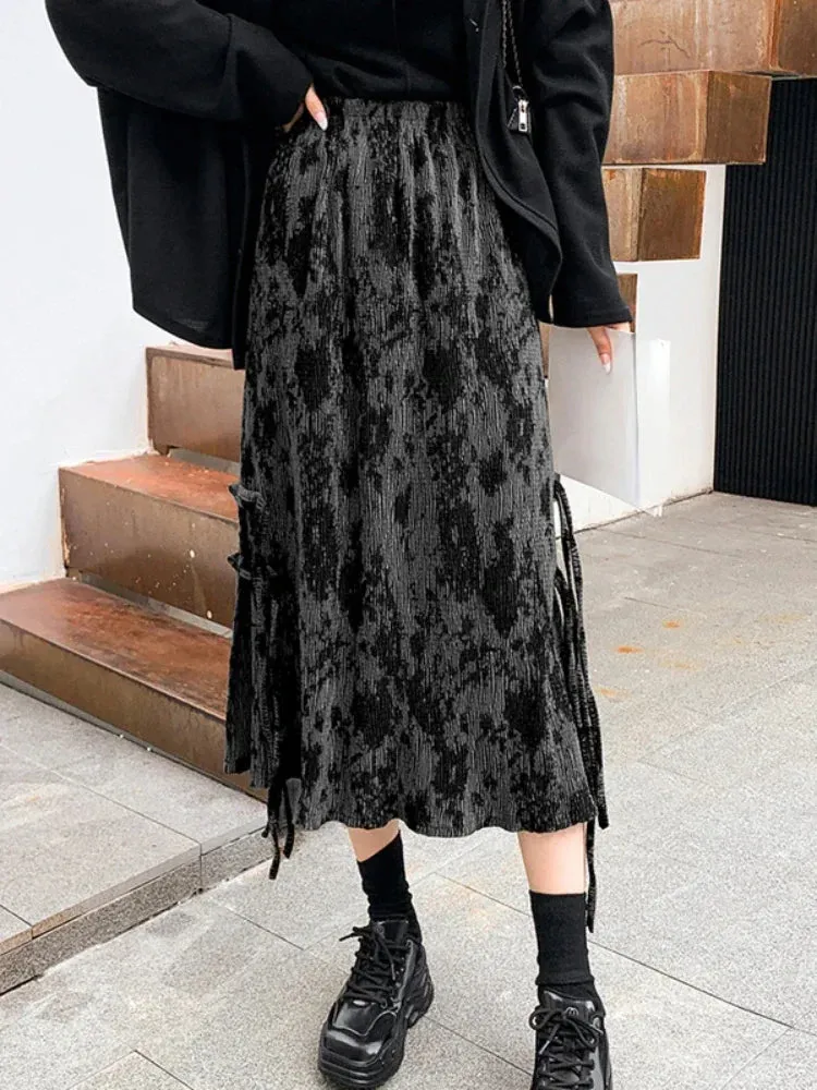 Znbbw Women's Fashion Vintage Skirts High Waist Tie Dye Tassel Pleated Forked Casual Loose Skirt Chinese Style All Match Clothing Y2k - Image 6