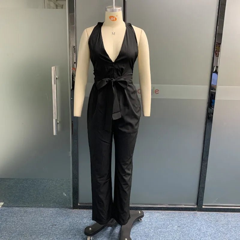 Znbbw Women Jumpsuit Fashion Sexy V Neck Sleeveless Nipped Waist Loose With Pockets Wide Legs Pants Romper High Streetwear - Image 4
