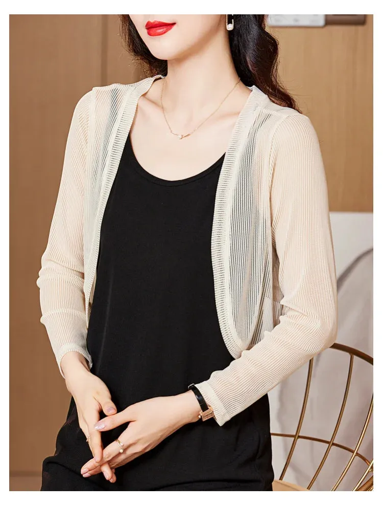Znbbw Women Thin Mesh Cardigans Lady Summer Transparent Shawl Female Long Sleeve Short Coat Outwear - Image 8
