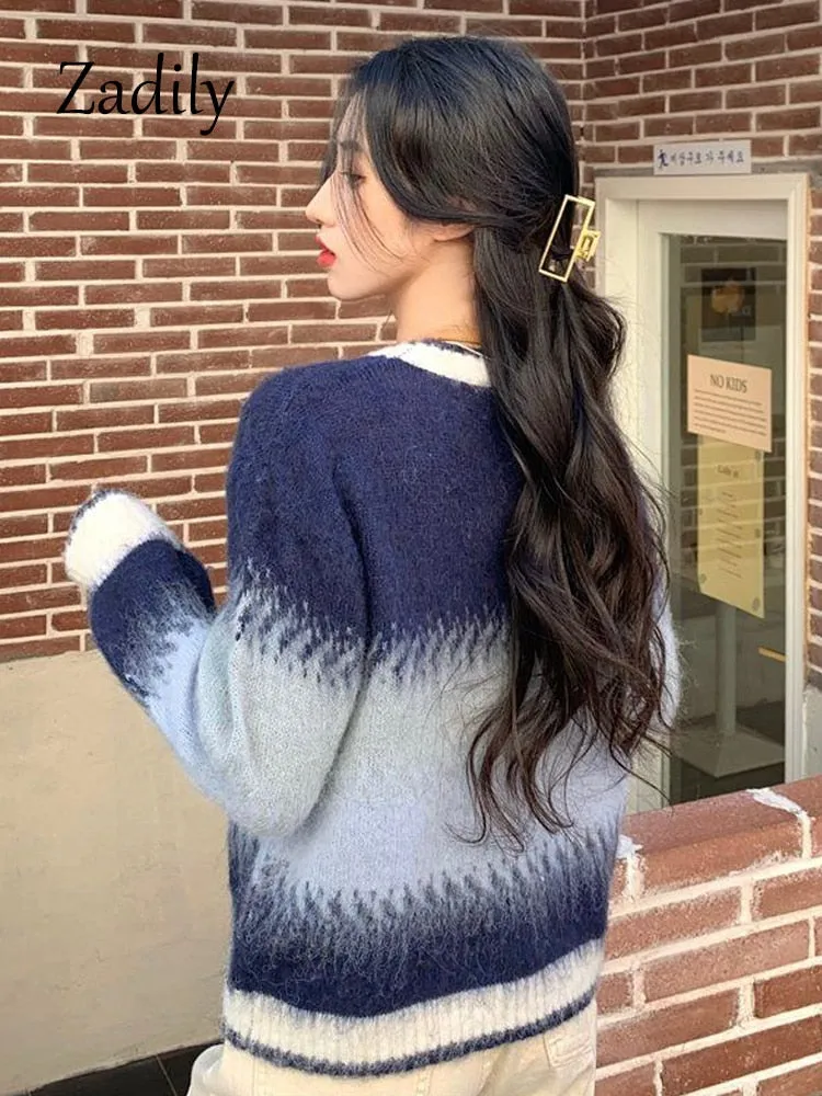 znbbw 2023 Winter Korea Style Gradient O Neck Women Sweater Casual Loose Long Sleeve Warm Ladies Knit Pullover Female Clothing - Image 7