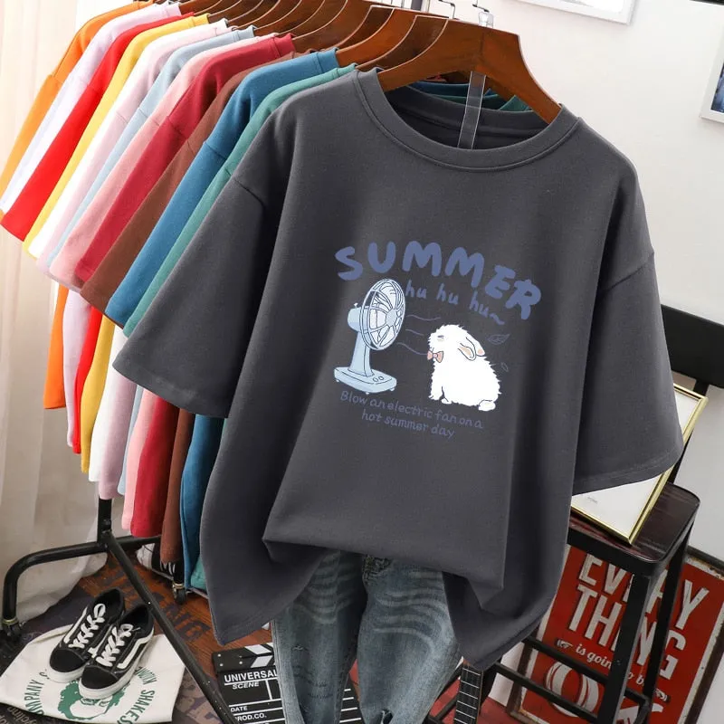 Znbbw 100% Cotton L-5XL T Shirt Plus Size Tshirt Short Sleeve Women Top Summer Cartoon Print Couple O Neck Oversized T Shirts - Image 2
