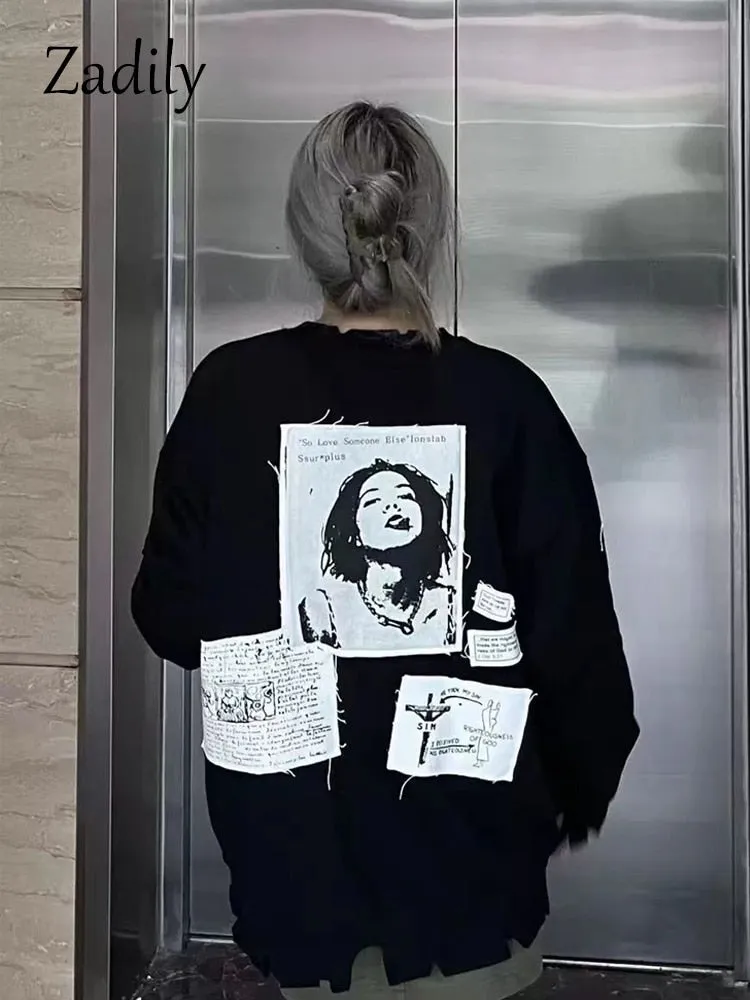 znbbw 2023 Autumn Oversize Hip Hop Print Women Sweatshirts Streetwear Long Sleeve Loose Ladies Hoodies Pullovers Female Tops - Image 3