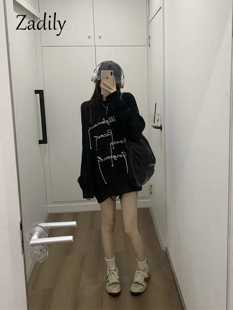 znbbw 2023 Winter Streetwear Oversize Letter Print Women Sweatshirt Korean Style O Neck Long Sleeve Ladies Hoodies Female Tops - Image 6