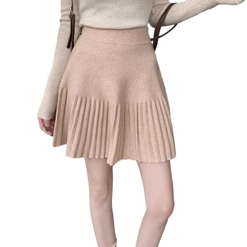 Znbbw A Line Pleated Skirt Autumn Winter Solid Colour Women's Skirt Korean Version Sweet Casual High Waist - Image 2