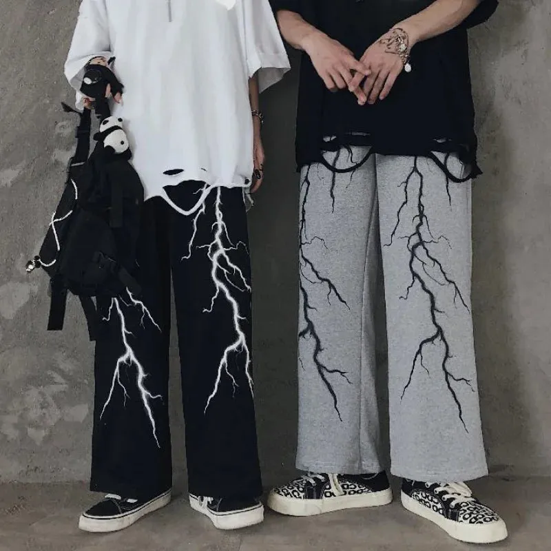 Znbbw Autumn Pants Lightning Print Casual Loose All Match Oversized Pantalones Draw String Punk Gothic Harajuku Y2k Clothes - Image 2