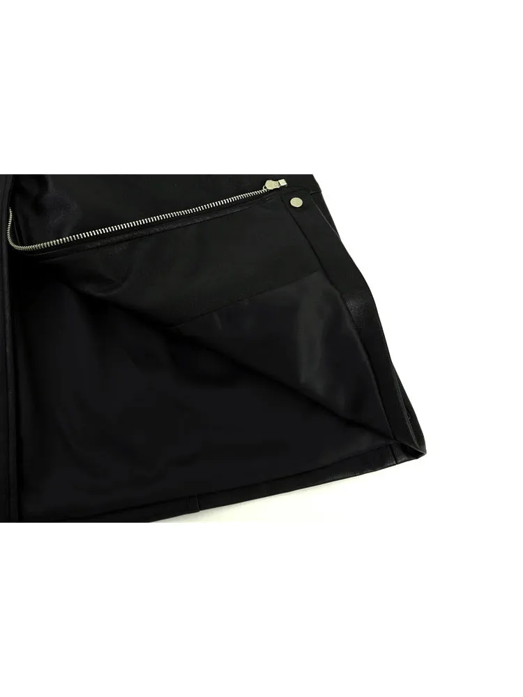 znbbw Women's Vintage Black PU Leather Jacket Motorcycle Coat 2023 Autumn Winter Female Korean Casual Loose Streetwear Outwear - Image 5