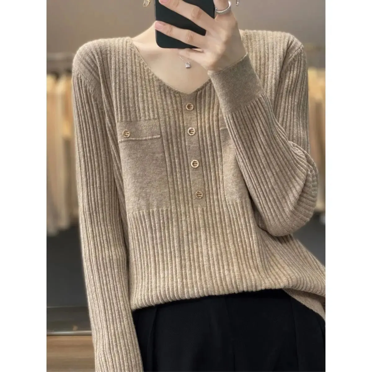 Znbbw Women Sweater and Pullovers Fall Winter New Skinny Jumpers V-neck Basic Warm Sweater Pullovers Warm Winter Sweater - Image 6