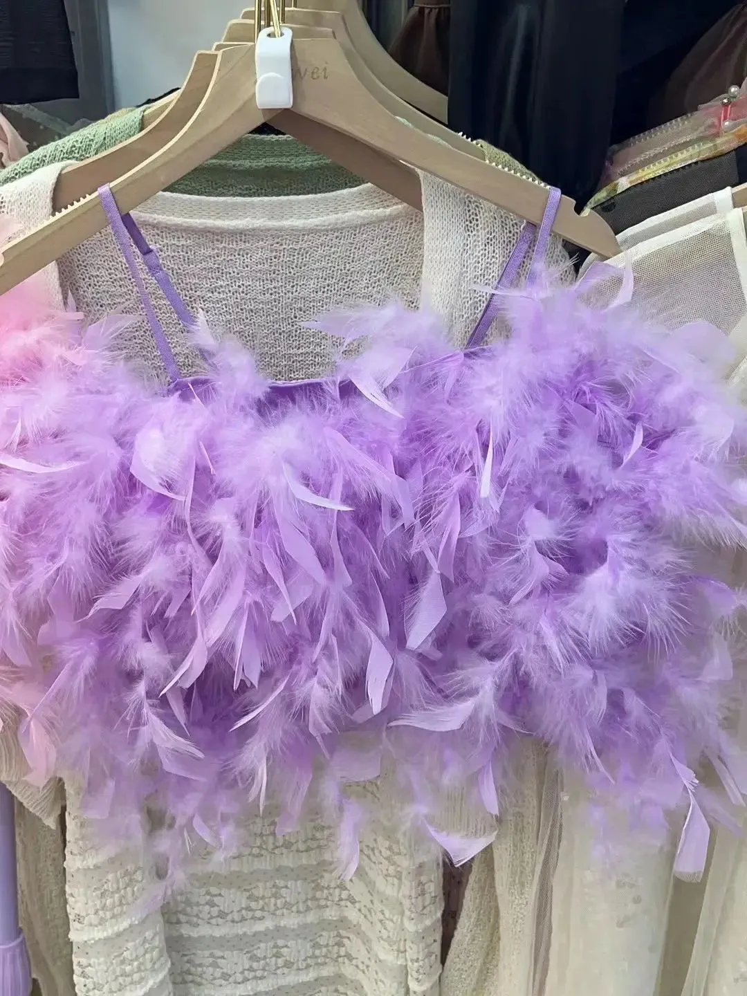 Znbbw Women's Patched Feathers Camis Crop Top Girls Stretchy Back Sweet Tanks Female Fashion Clothing - Image 4