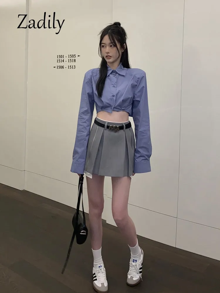 znbbw 2023 Summer Y2K Long Shirt Women White Crop Shirt Korea Style Sexy Button Up Asymmetrical Woman Blouse Female Clothing - Image 7