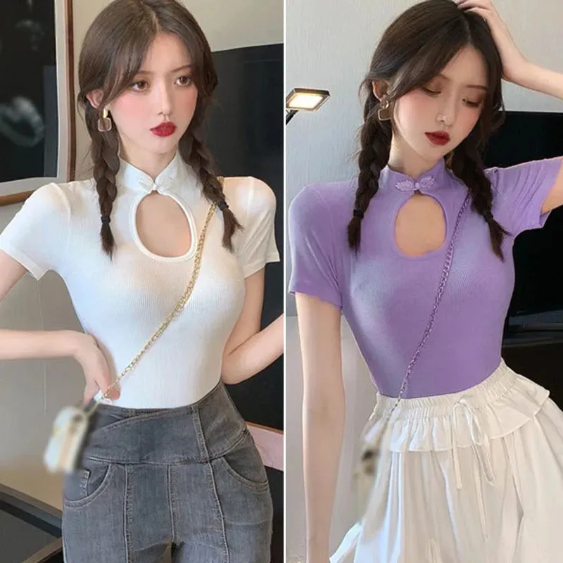 Znbbw Women's Chic Temperament Personality Cheongsam Short Slim T-shirt Short Sleeve Top - Image 3