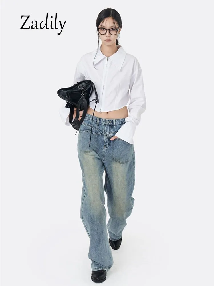 znbbw 2023 Spring Long Sleeve Women's White Shirt Streetwear Y2K Zipper Up Woman Crop Top Blouse Casual Summer Female Clothing - Image 4