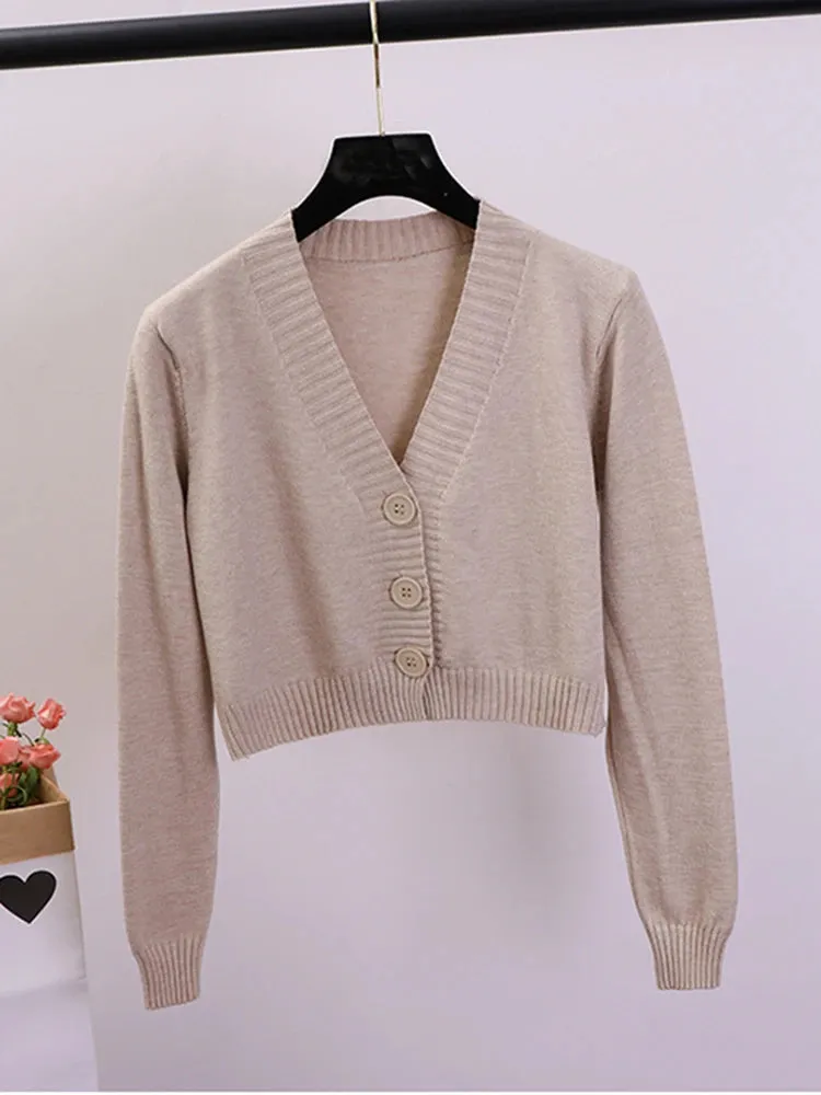 Znbbw Women's Cropped Cardigan Sweaters Female Black White Short Sweater V Neck Single Breasted Sweater Woman Knitted Cardigan GD153 - Image 2