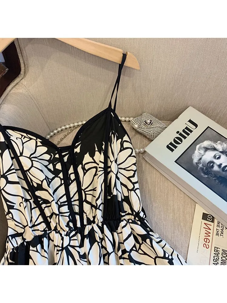 znbbw Women Summer Sexy Backless V-Neck Floral Print Suspender Dresses Vestido 2023 Spring French Vintage Party Dresses Female Vestido - Image 7