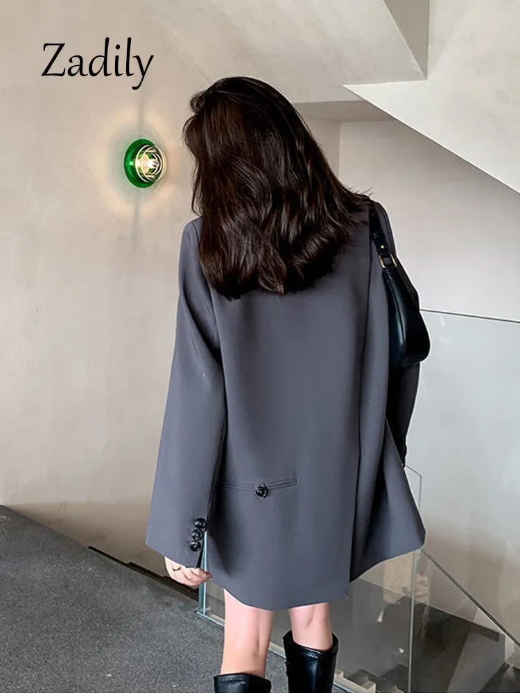 znbbw 2023 Winter New In Korea Style Long Sleeve Women Blazer Office Lady Loose Solid Suit Work Blazers Spring Female Coat - Image 4