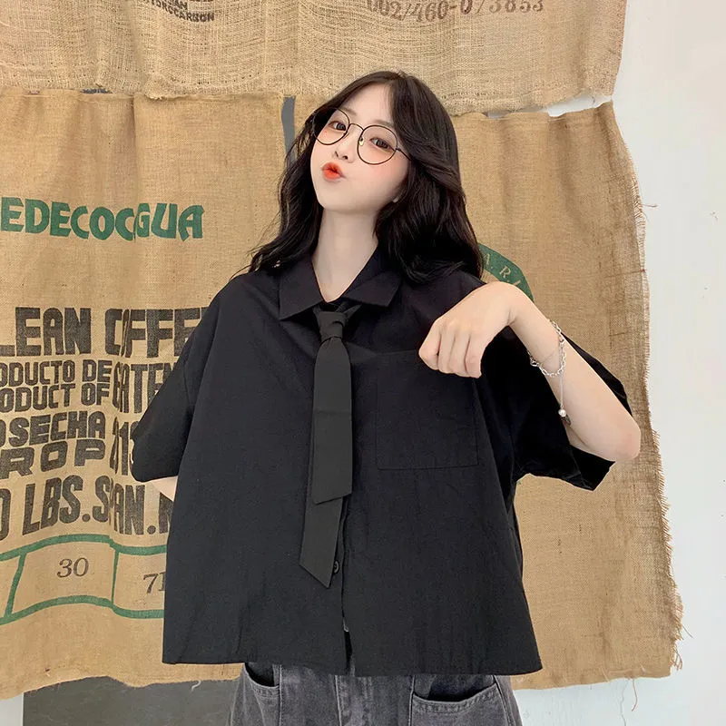 Znbbw Women Shirts Blouse Summer Oversized Blouses Short Sleeve Short Shirt Preppy Style White Cropped Students JK Uniform - Image 5