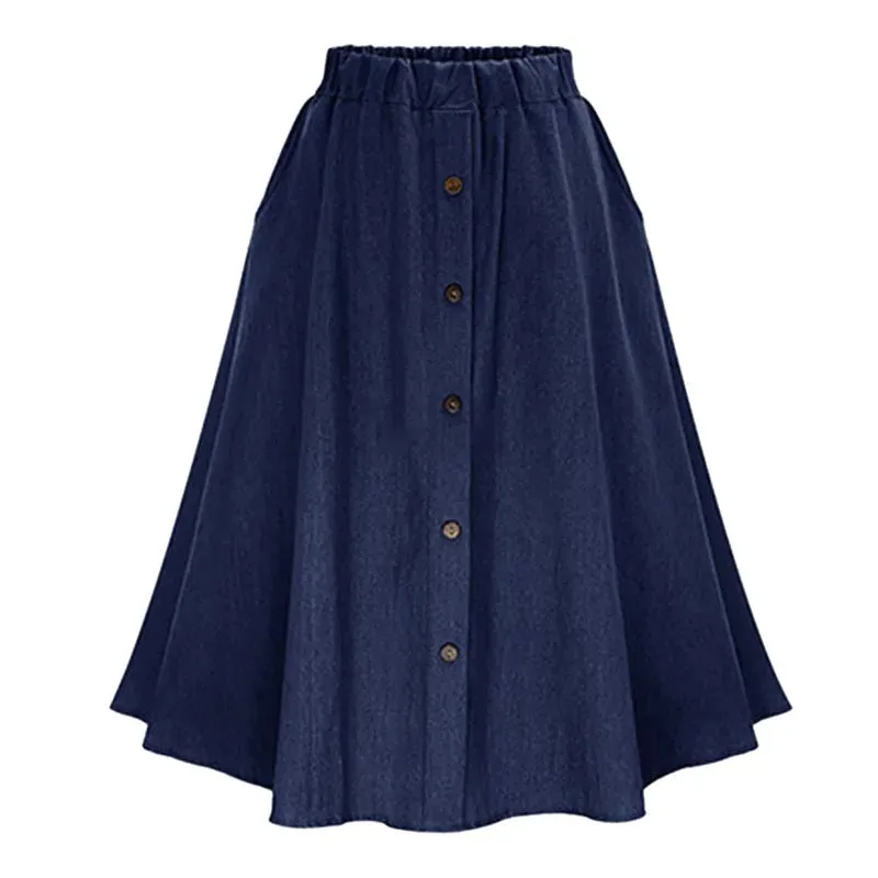 Znbbw Women's High Waist Button Pleated Midi Skirt With Elastic Waist Knee Length Skirt - Image 6
