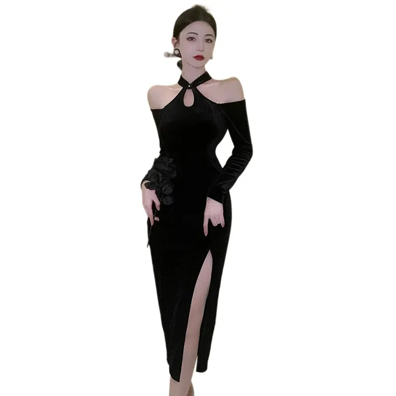 Znbbw Women's Dress Off Shoulder Slim Sexy Split Cheongsam Dress - Image 5