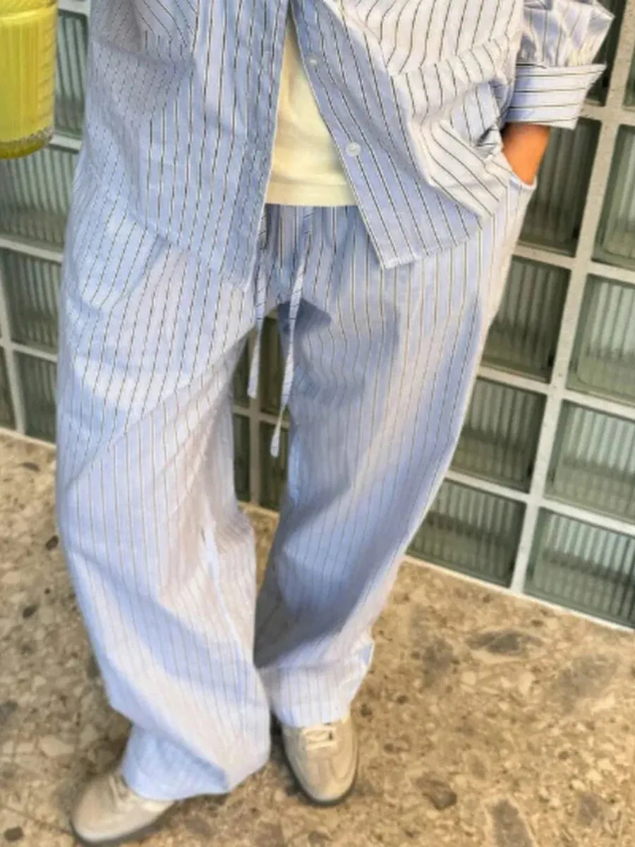 Znbbw Women's Vintage Comfy Casual Stripe Print Pants Drawstring Elastic Waist Loose Pants Trousers 2000s Aesthetic Bottoms Streetwear - Image 6