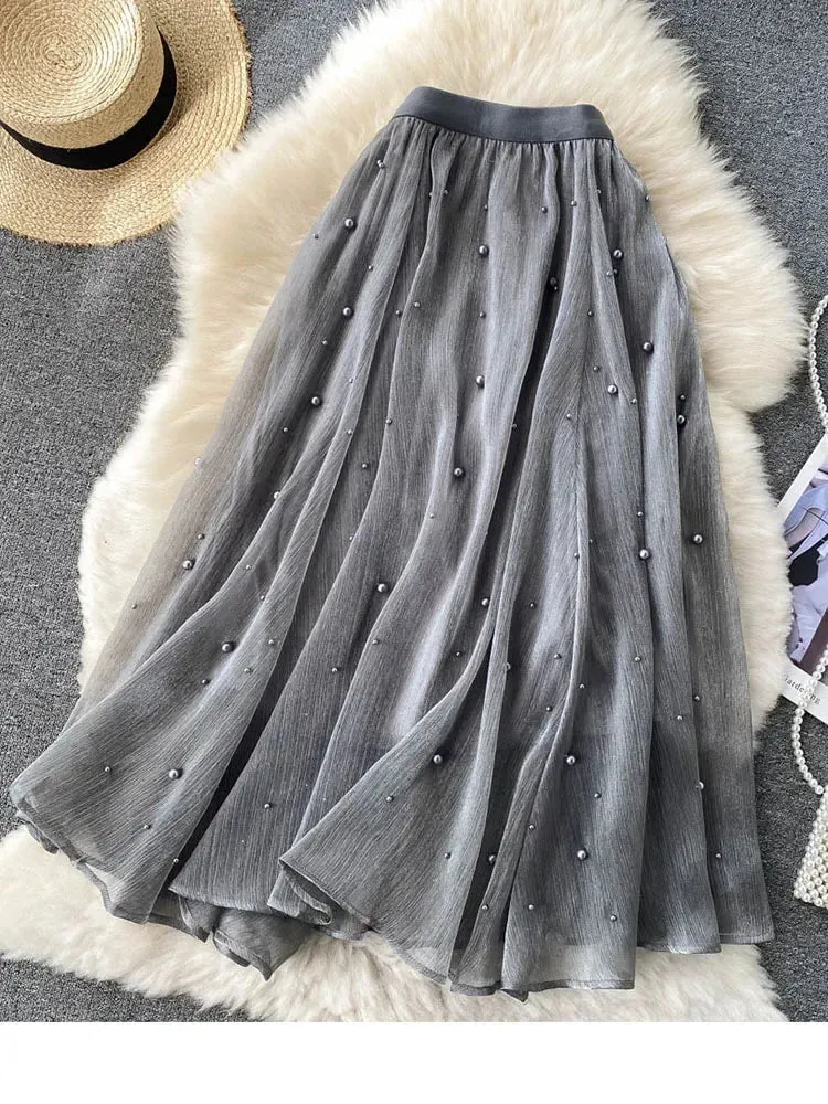 Znbbw Women's Spring Summer New Beaded Streamer Skirt All-match Mid-length Gentle Wind Skirt D0145 - Image 7