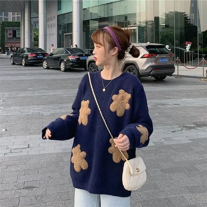 Znbbw Cartoon Bear Sweater Women Cute Knitted Pullovers Japanese Harajuku Oversized Knitwears Korean Loose Casual Jumper Tops - Image 5
