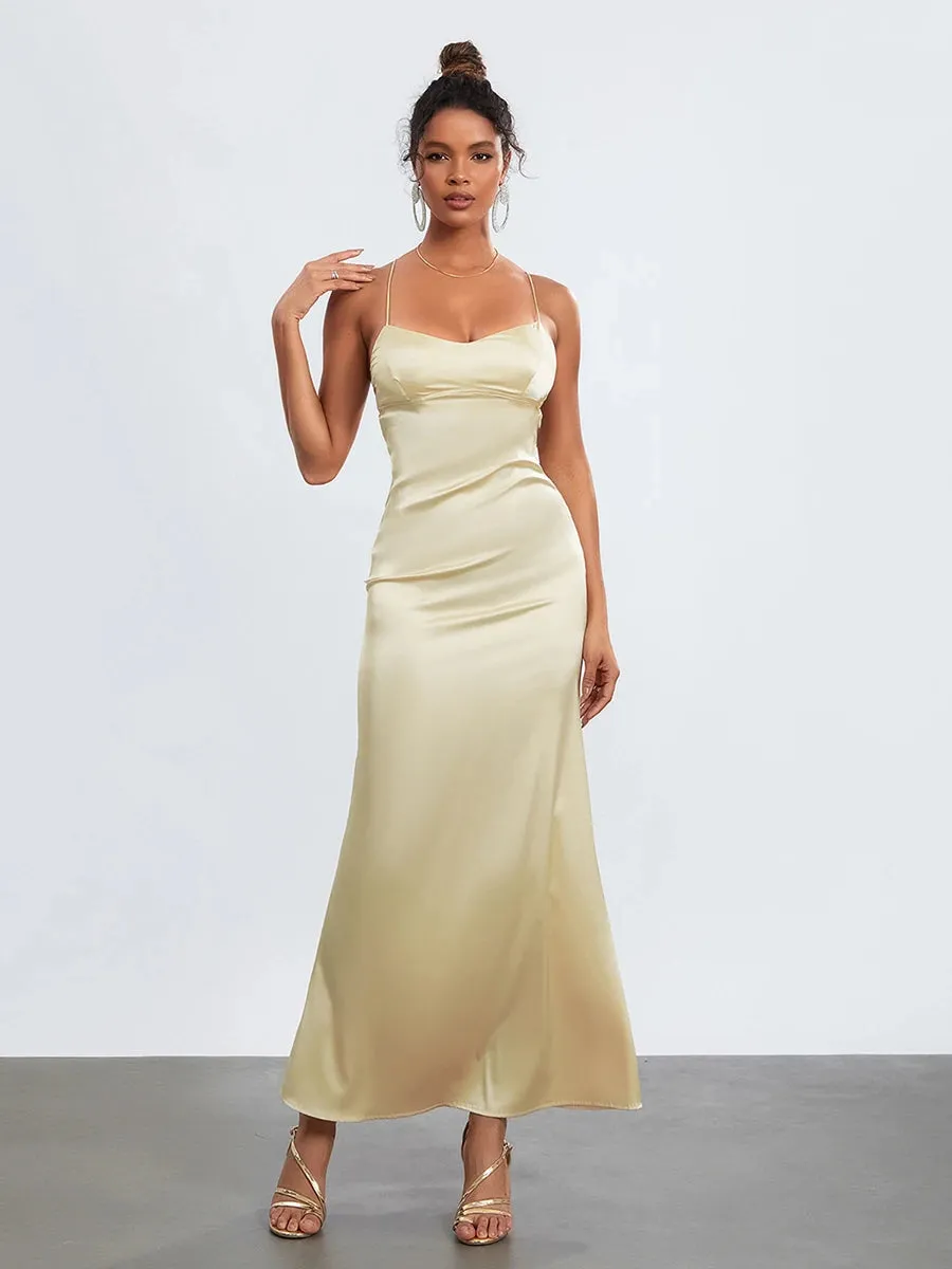 Znbbw Women's Spaghetti Strap Party Dress Backless Cross Tie-up Sleeveless Low Cut Slip Dresses Elegant Evening Gown Vestidos - Image 3