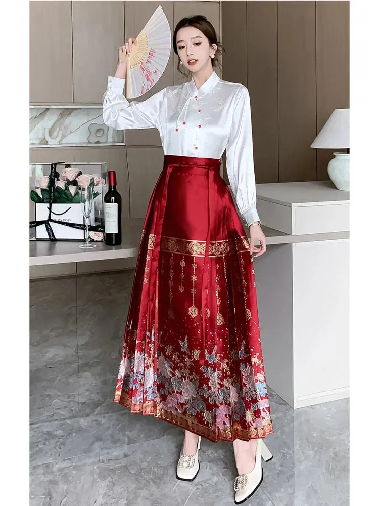 Znbbw Women Spring Autumn Skirt New Temperament Leisure Time Printing Chinese Style Elegant Wedding Red Horse Face Skirt D5690 - Image 5