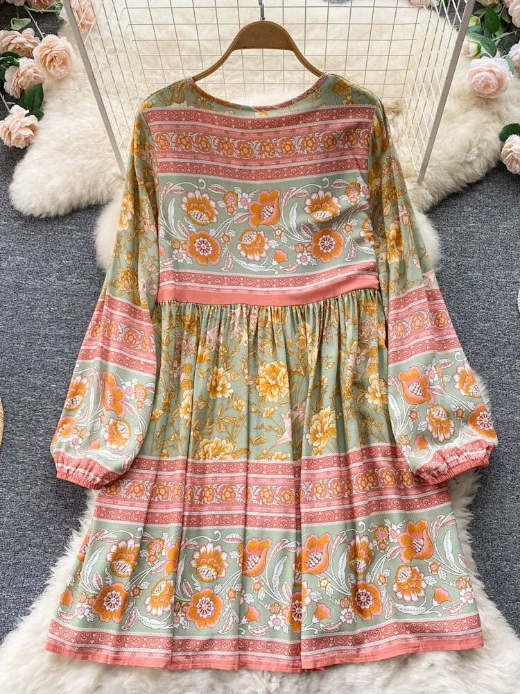 Znbbw Autumn Women's Travel Holiday indie Style Dress New Sweet Loose Thin Printed Long-sleeved Mid-length Dress GD647 - Image 2