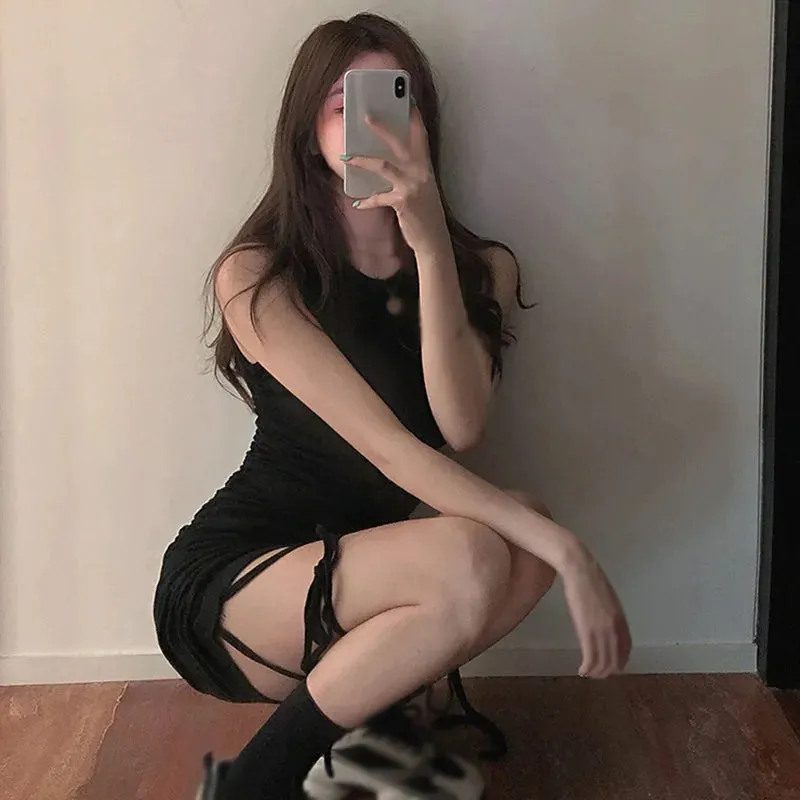 Znbbw Bag Hip Drawstring Sleeveless Fairy Summer Tight Short Skirt Temperament Small Dress - Image 5