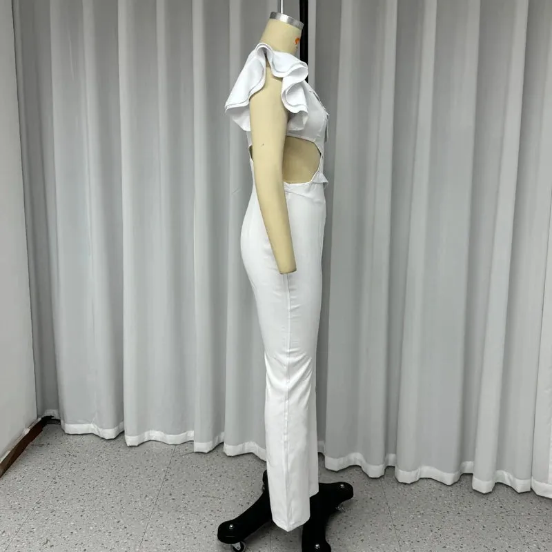 Znbbw Women Jumpsuit Summer Fashion One Shoulder Flying Sleeve Hollow Out Solid Color Overall Wide Legs Jumpsuit Streetwear - Image 5