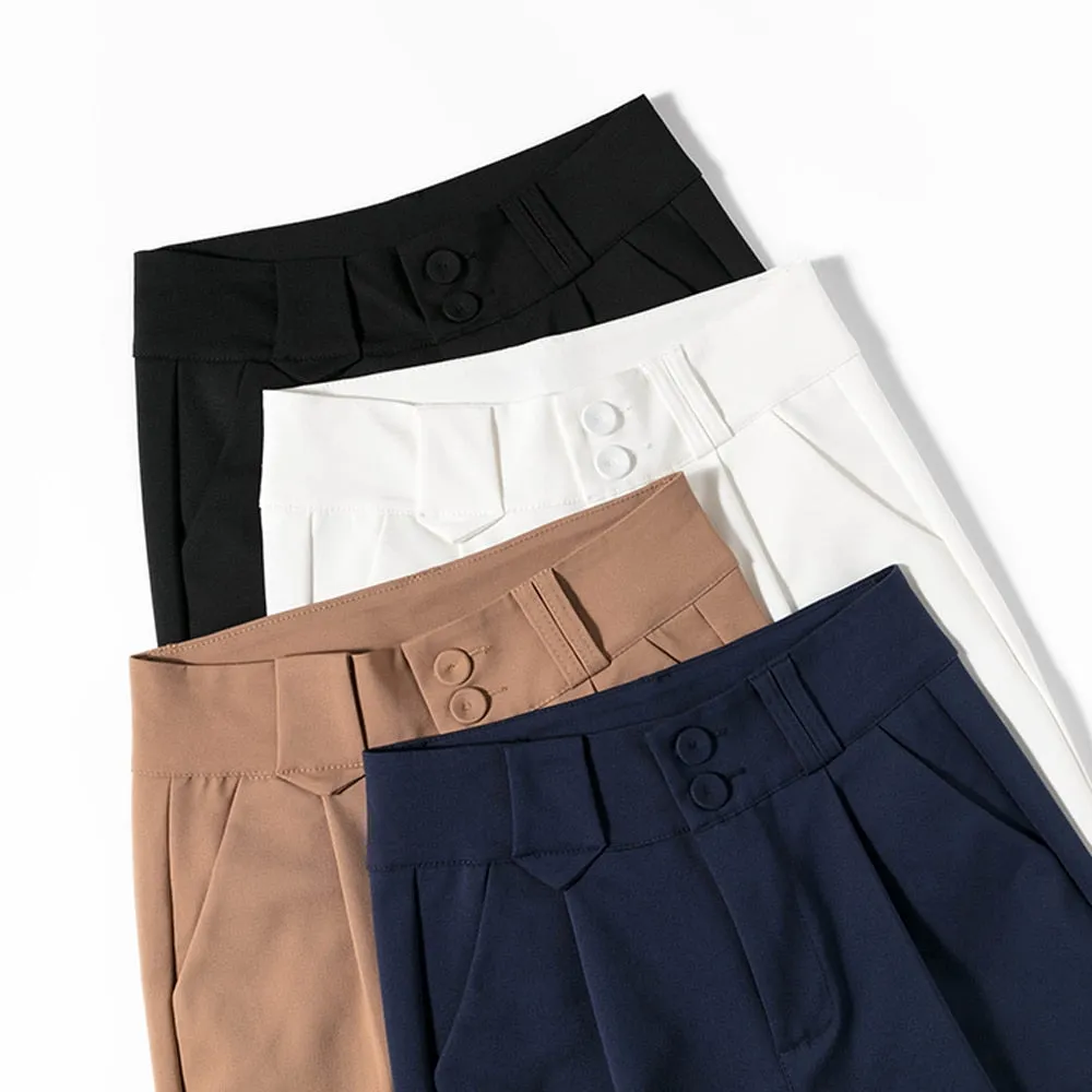 Znbbw Women Harem Pants Spring Autumn Elegant Two Buttons Mid-Waist Formal Office Business Trousers Casual Slim Black Woman Pants - Image 5