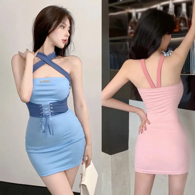 Znbbw Women's Korean Version Neck Hanging Dress With Strapless Straps Slim Fitting Sexy Backless Sleeveless Dress - Image 4