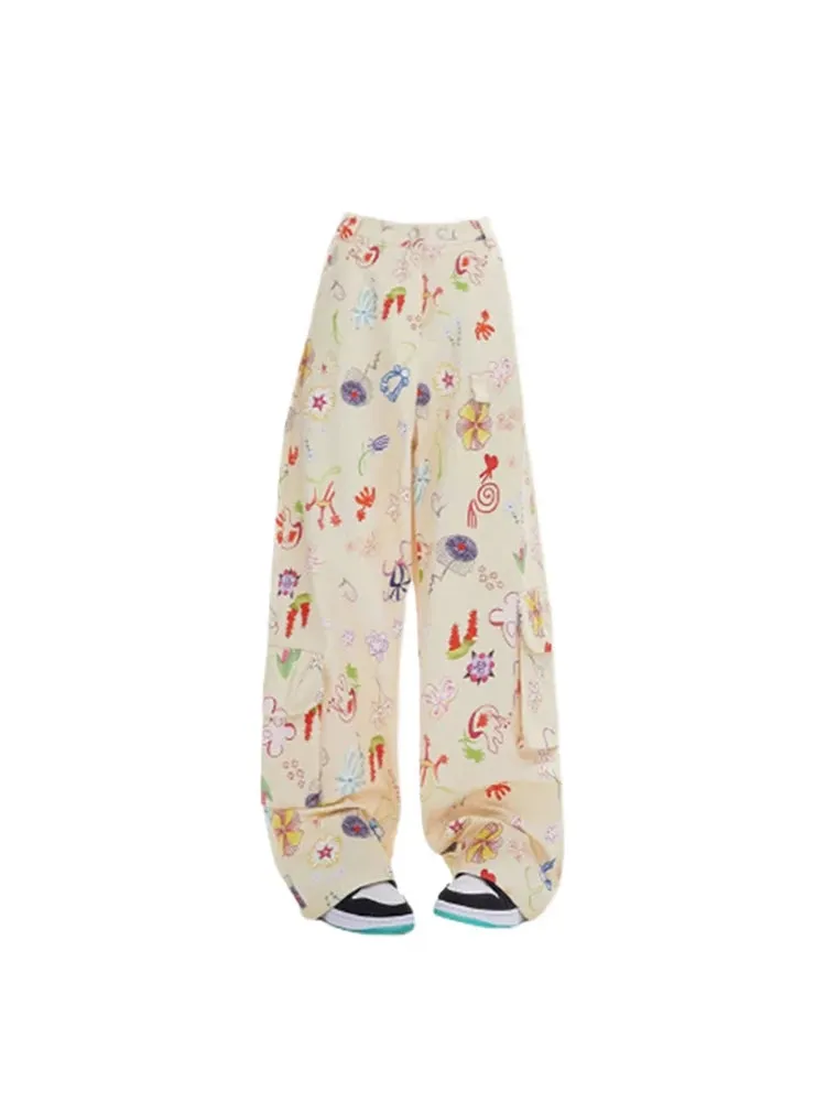 Znbbw Women's Graphic Print Oversize Sweatpants Y2k Retro 2000s High Waist Baggy Jogger Trouser Harajuku Streetwear Wide Pants Clothes - Image 2