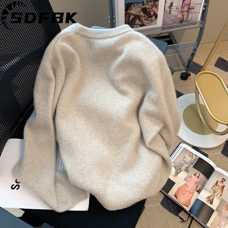 Znbbw Women Sweaters Autumn Winter Cartoon Bear O-neck Harajuku Patchwork Pullover Y2K Kawaii Long Sleeve knitted Soft Sweater Tops - Image 2