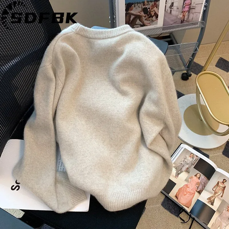 Znbbw Women Sweaters Autumn Winter Cartoon Bear O-neck Harajuku Patchwork Pullover Y2K Kawaii Long Sleeve knitted Soft Sweater Tops 0410 - Image 2