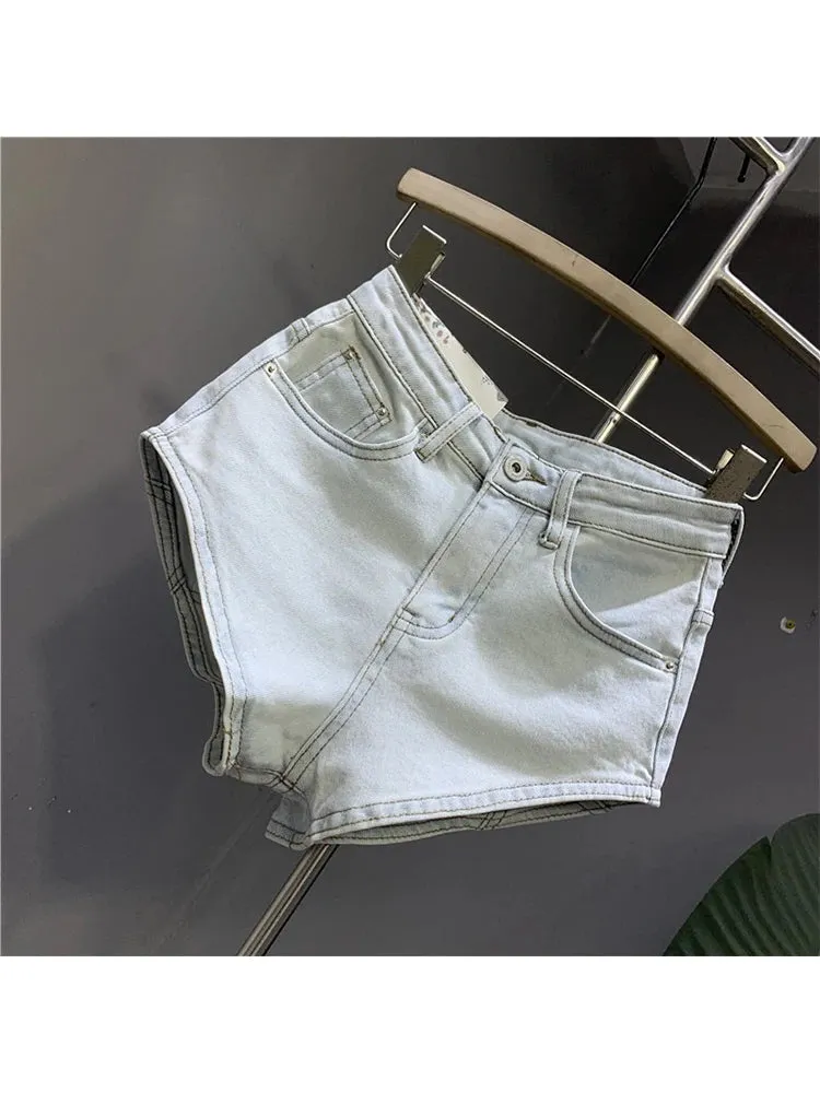 Znbbw Women's Ligtht Blue Denim Shorts Streetwear Y2k Mini Short Pants Harajuku Korean Vintage High Waist Shorts Jeans 2000s Clothes - Image 2